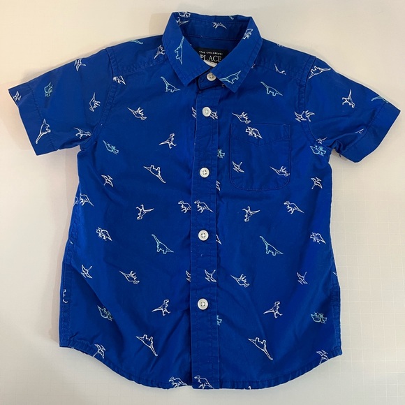 Children’s Place Boys Dino Print Short Sleeve Button Down - Picture 1 of 5